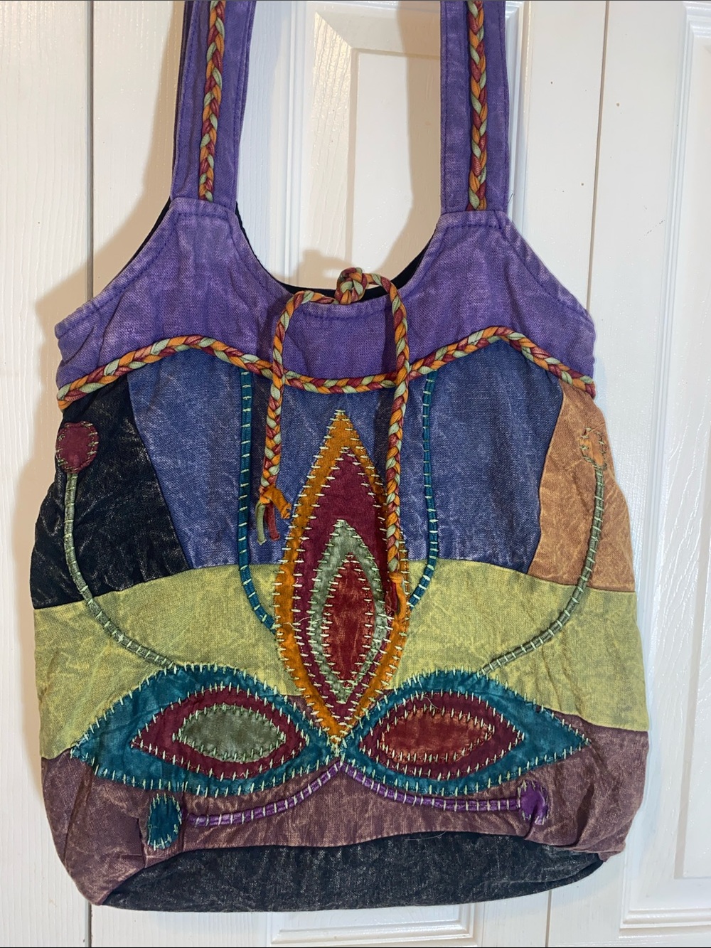 Boho Lotus Patchwork Women's Tote Bag in Purple and Multicolor